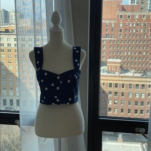 Navy Blue and White Polka Dot Crop Top